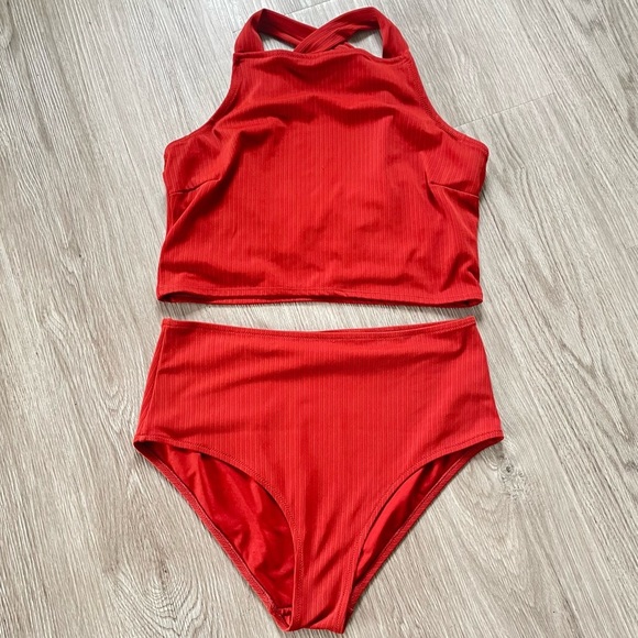 SWIMSUIT 2 PIECE SIZE XL ORANGE RIBBED WOMEN SWIMSUIT - Picture 13 of 13